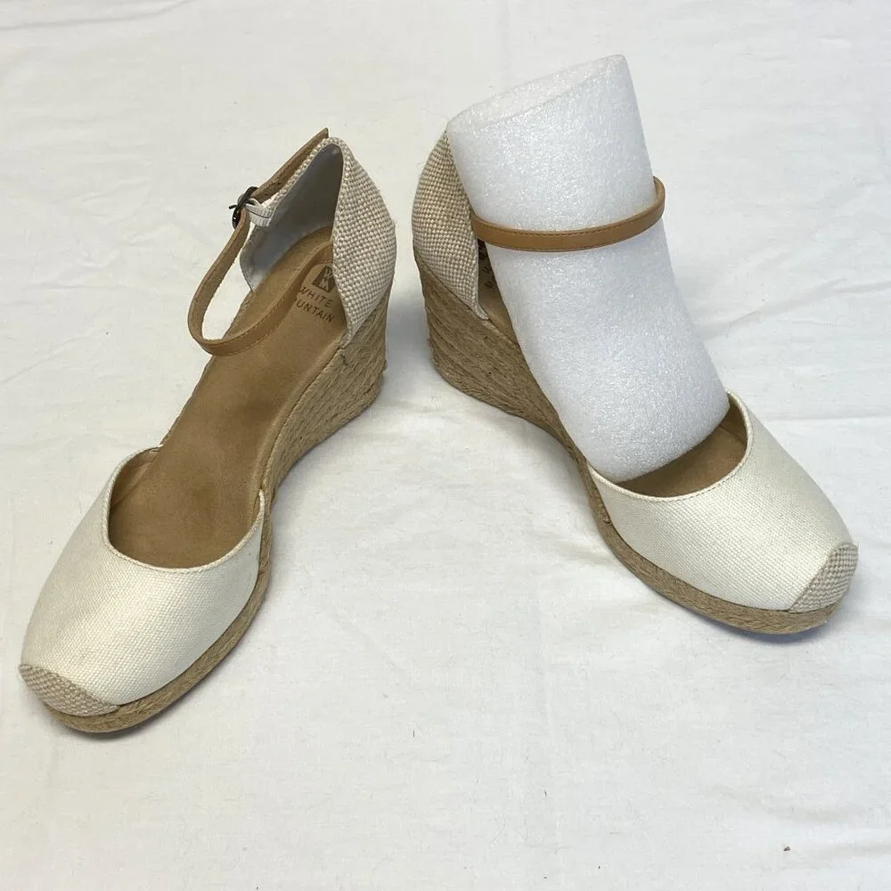 White Mountain Mamba Espadrilles Neutral Rope Wedge Heels Ankle Strap 9.5 NIB